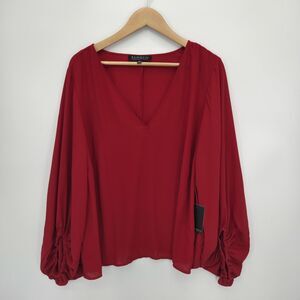 New Eloquii Womens V Neck Blouse Balloon Sleeves Red Size 22 Plus
